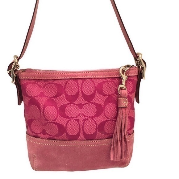 Coach vintage y2k signature pink suede Leather mini tote bag - Picture 1 of 12